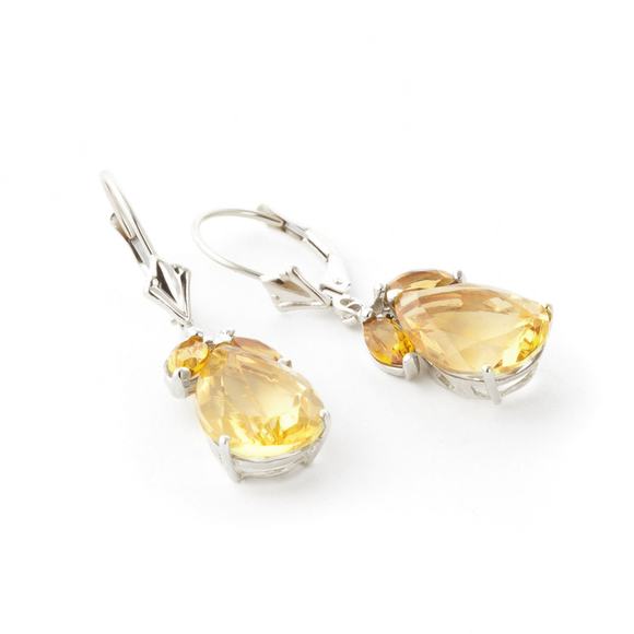 14K. GOLD LEVERBACK EARRING WITH NATURAL CITRINES (White Gold) - Picture 3 of 4